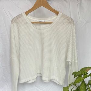 White Thin Waffle Knit Long Sleeve Crop